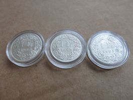 SCHWEIZER SILBER-MÜNZEN 1 FRANKEN 1965 3 STÜCK