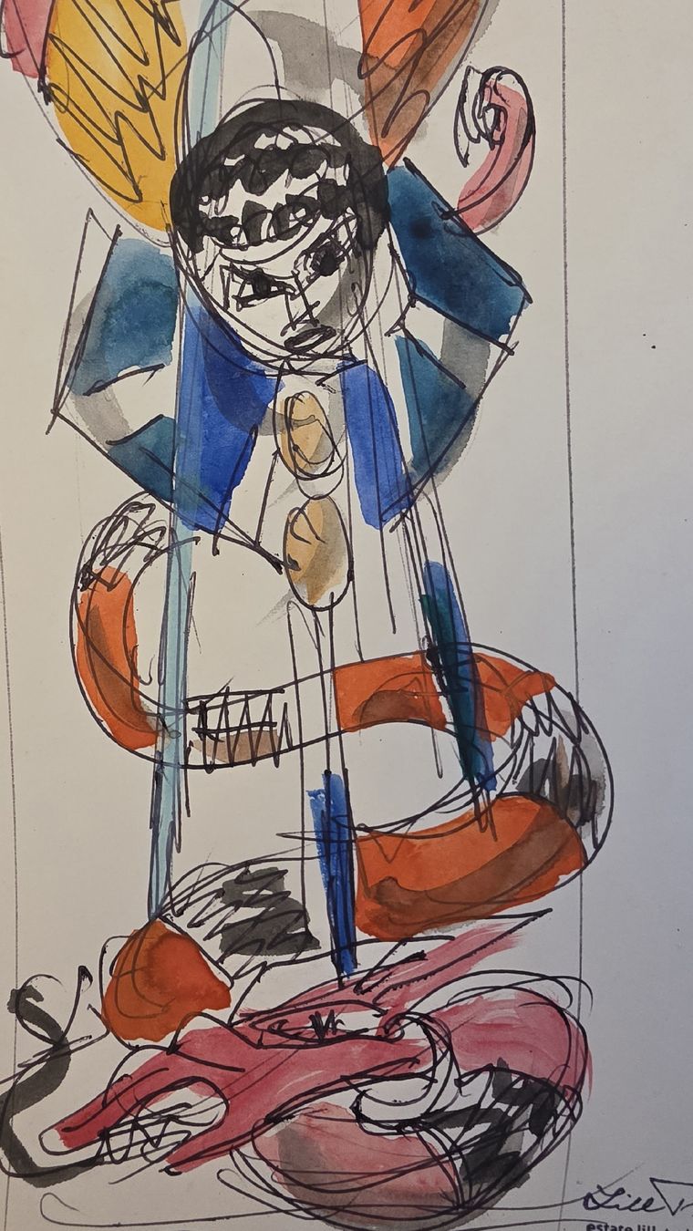 Dipinti: Lill Tschudi  Original Aquarell 33x13cm "Michael" – Usato da Emmenbrücke venduto da Kunstankaufverkauf 2