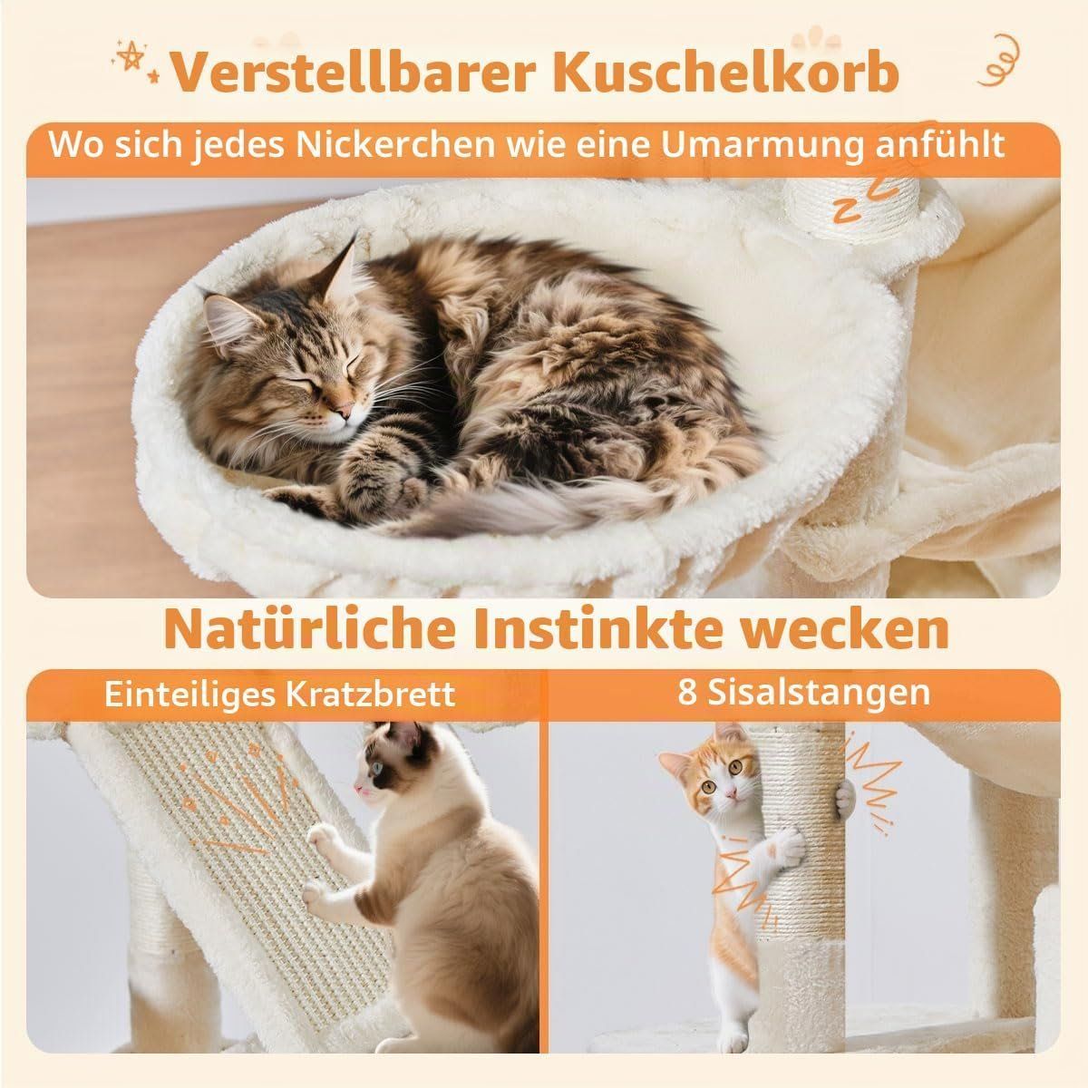 Arbres à chats: Kratzbaum 180cm Groß 2 Katzenhäuser Hängematte Beige – Neuf avec emballage d'origine à Schaffhausen par AllesMussRaus60 5