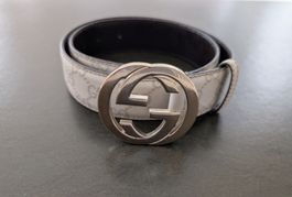 Gucci Gürtel beige mit Logo Schnalle Grösse 80-32