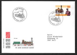 Eisenbahn Sonderbrief S. 1654 Jubiläumszug Baden-Zürich 1997