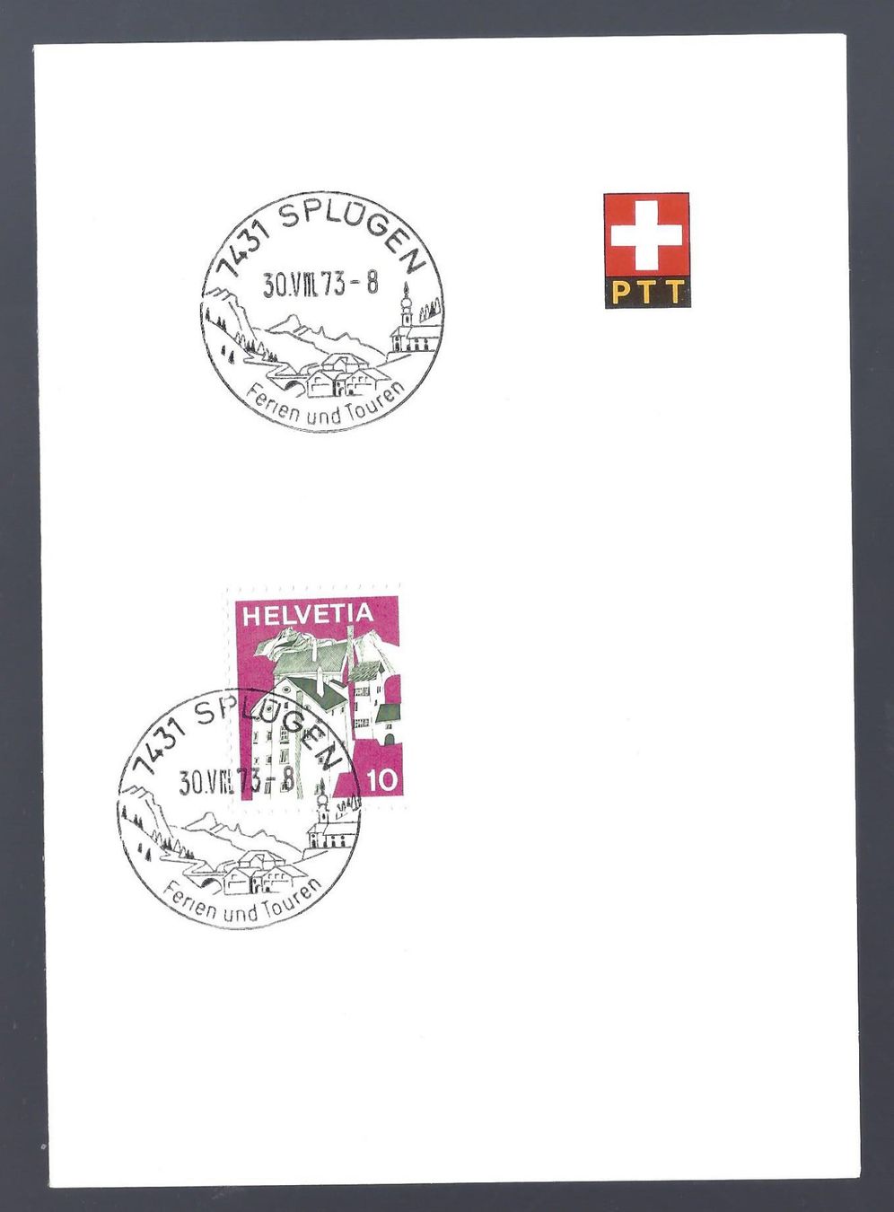 Tutti i francobolli: PTT Bögli SPLÜGEN 30.VIII.73 – Nuovo (secondo la descrizione) da Les Valettes venduto da Nuba1