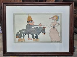 Kunstbild Nackte mit Ritter Comic 1984