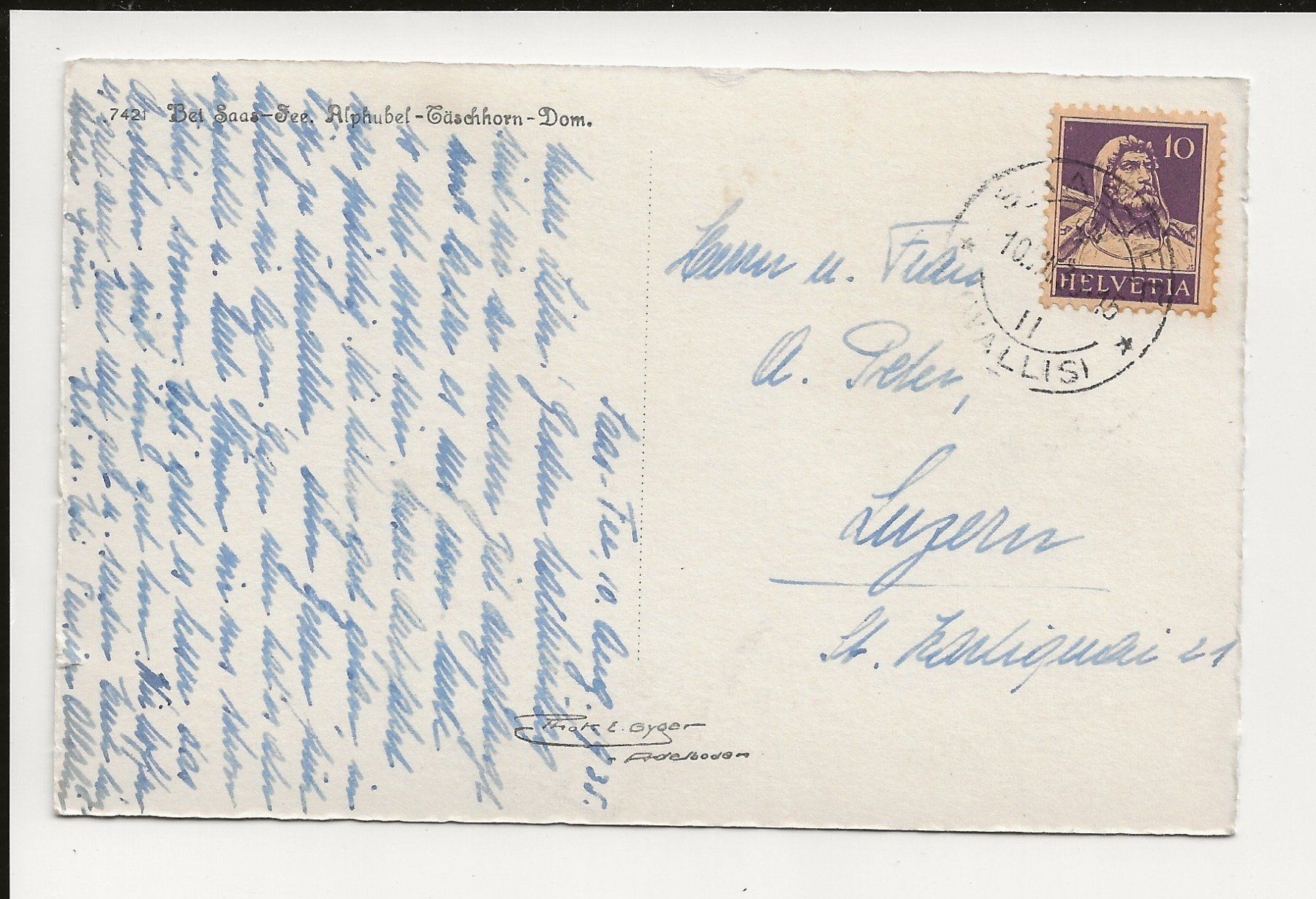 Cartoline postali: AK 1935 Saas-Fee Alphubel & Tüschhorn – Usato da Greifensee venduto da 315WDO 1