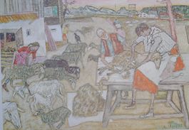 Schulwandbild 159 Schafschur von Alois Carigiet 1973 #dus
