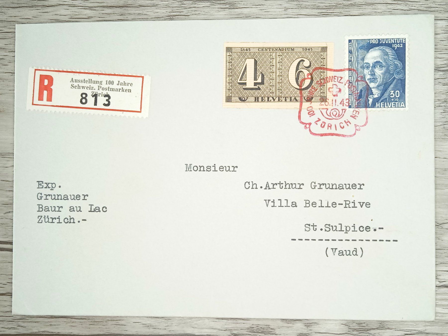 Tutti i francobolli: TR105 Enveloppe Suisse + Timbre 1943 – Usato da Cousset venduto da Patrick_Collections