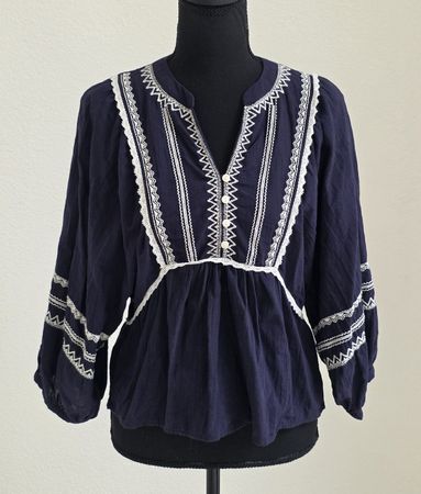 Bluse  dunkelblau Grösse S mit Stickerei