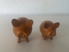 Salz und Pfeffer Streuer, Schweinchen, Handgemacht, Holz