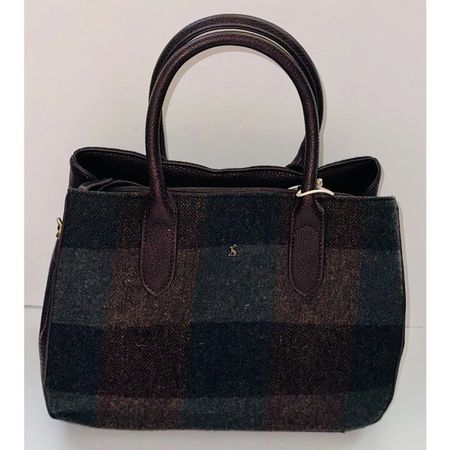 Joules UK wool plaid check Thernwell tweed grab bag purse