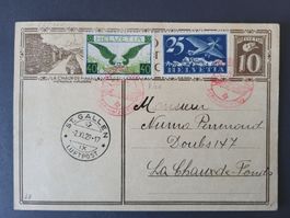 1929, Postkarte nach La Chaux-de-Fonds mit Zeppelin 