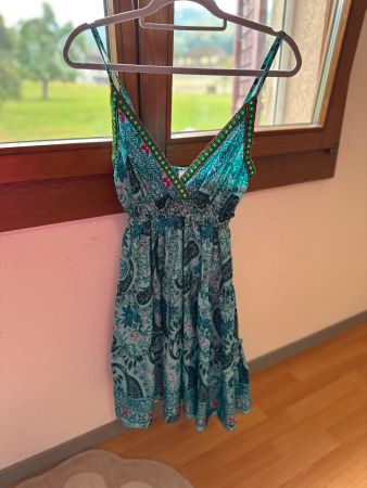Abito donna fantasia paisley turchese con spalline Taglia M