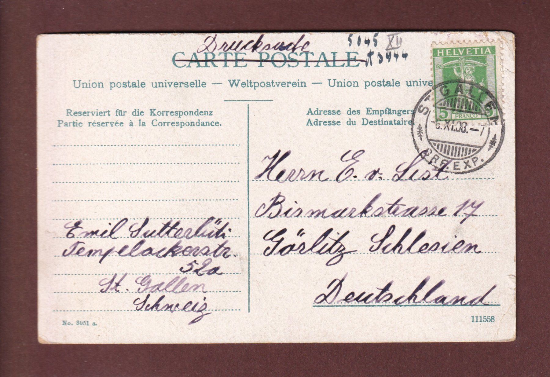 Cartoline postali: ST. GALLEN - Freudenberg - 1908 // Eckbug // – Usato da Pully venduto da nicecards-shop 1