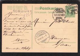 Stabstempel Domdidier  auf GS 5 Rp , 19.lV.1909