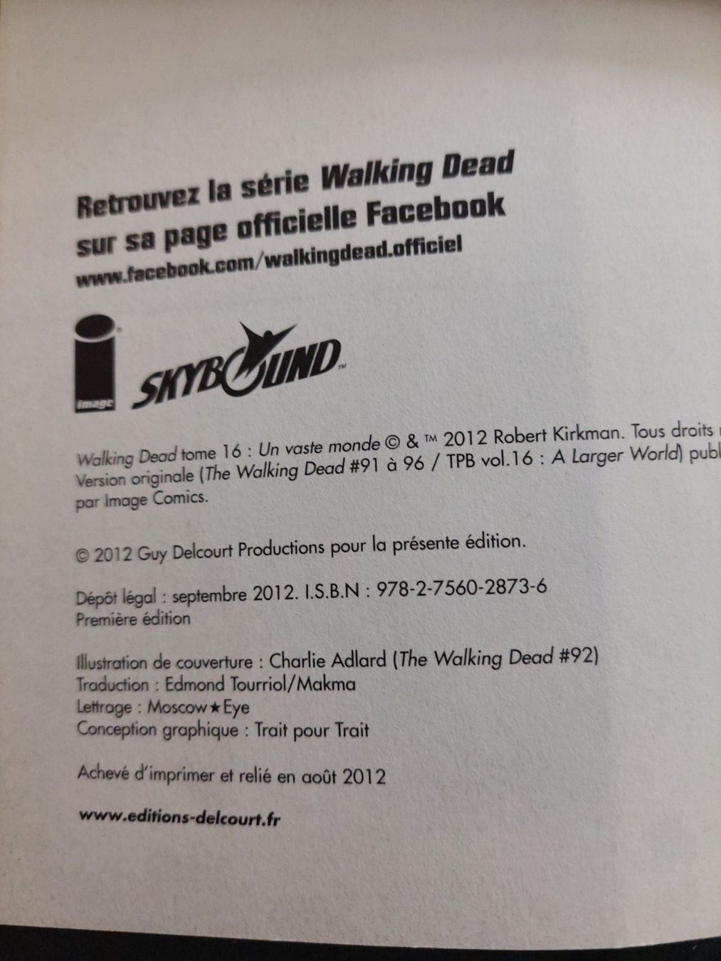Fumetti: Walking Dead T.16 Un Vaste Monde EO 2012 TBE – Usato da Genève venduto da Blu_BD 2