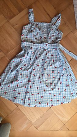 Rockabilly Kleid Karo Kirsche Retro Style XL