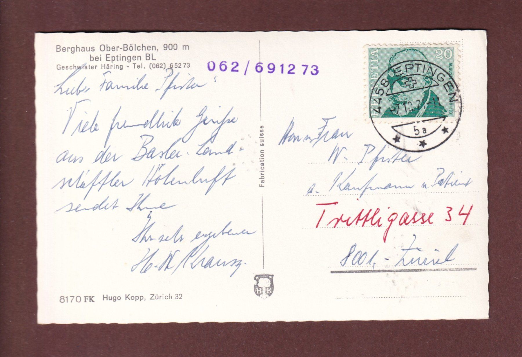 Cartoline postali: OBER-BÖLCHEN - 1974 – Usato da Pully venduto da nicecards-shop 1