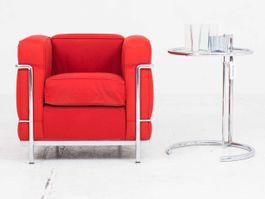 Cassina LC2 Sessel von Le Corbusier in rotem Stoffbezug