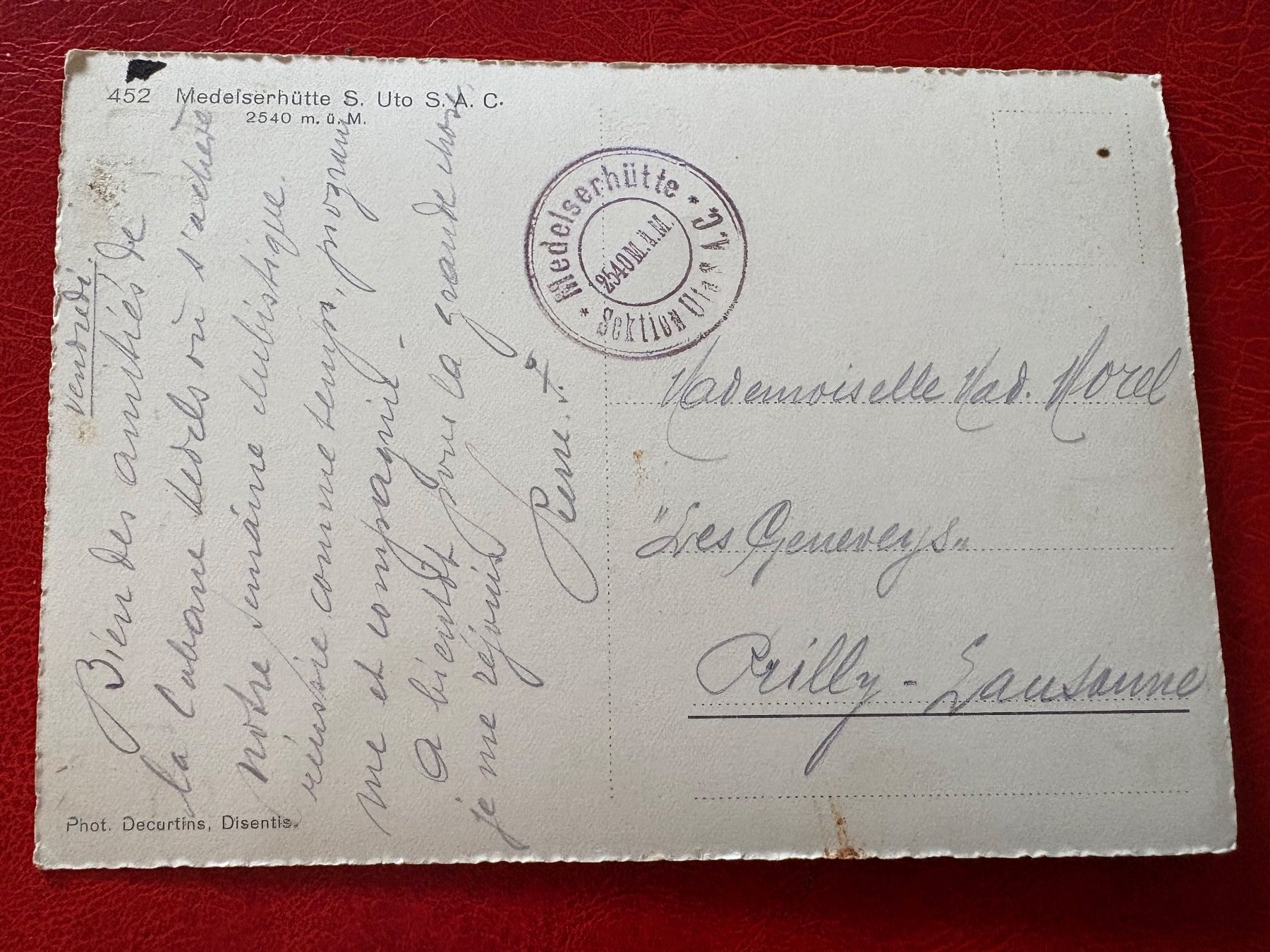 Cartoline postali: Medelserhütte SAC – Usato da St-Légier-La Chiésaz venduto da Theo005 1