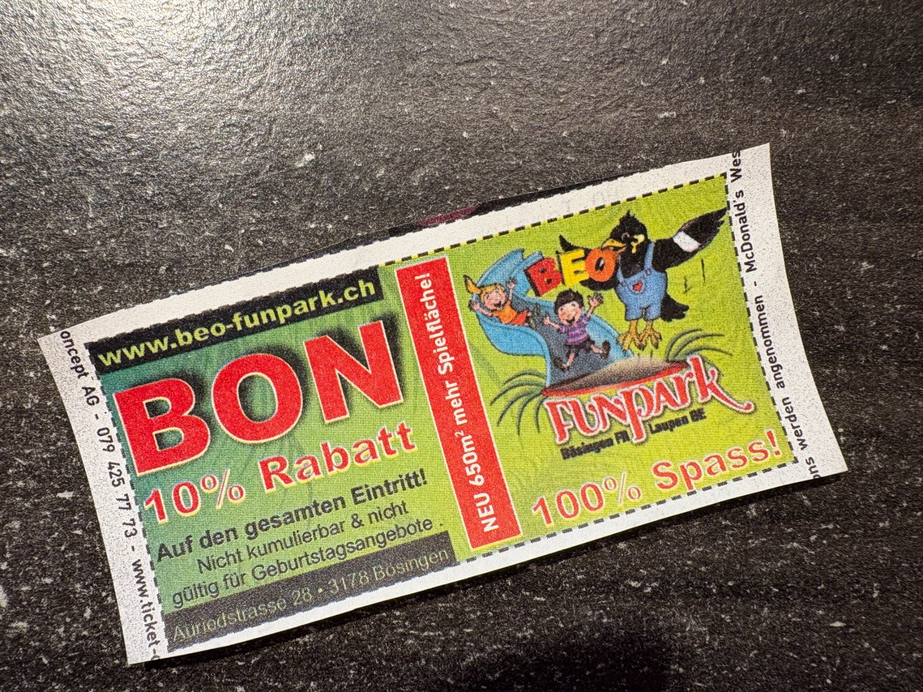 Buoni: Bon 10% Rabatt Beo Funpark – Nuovo (secondo la descrizione) da Mühleberg venduto da cupra80