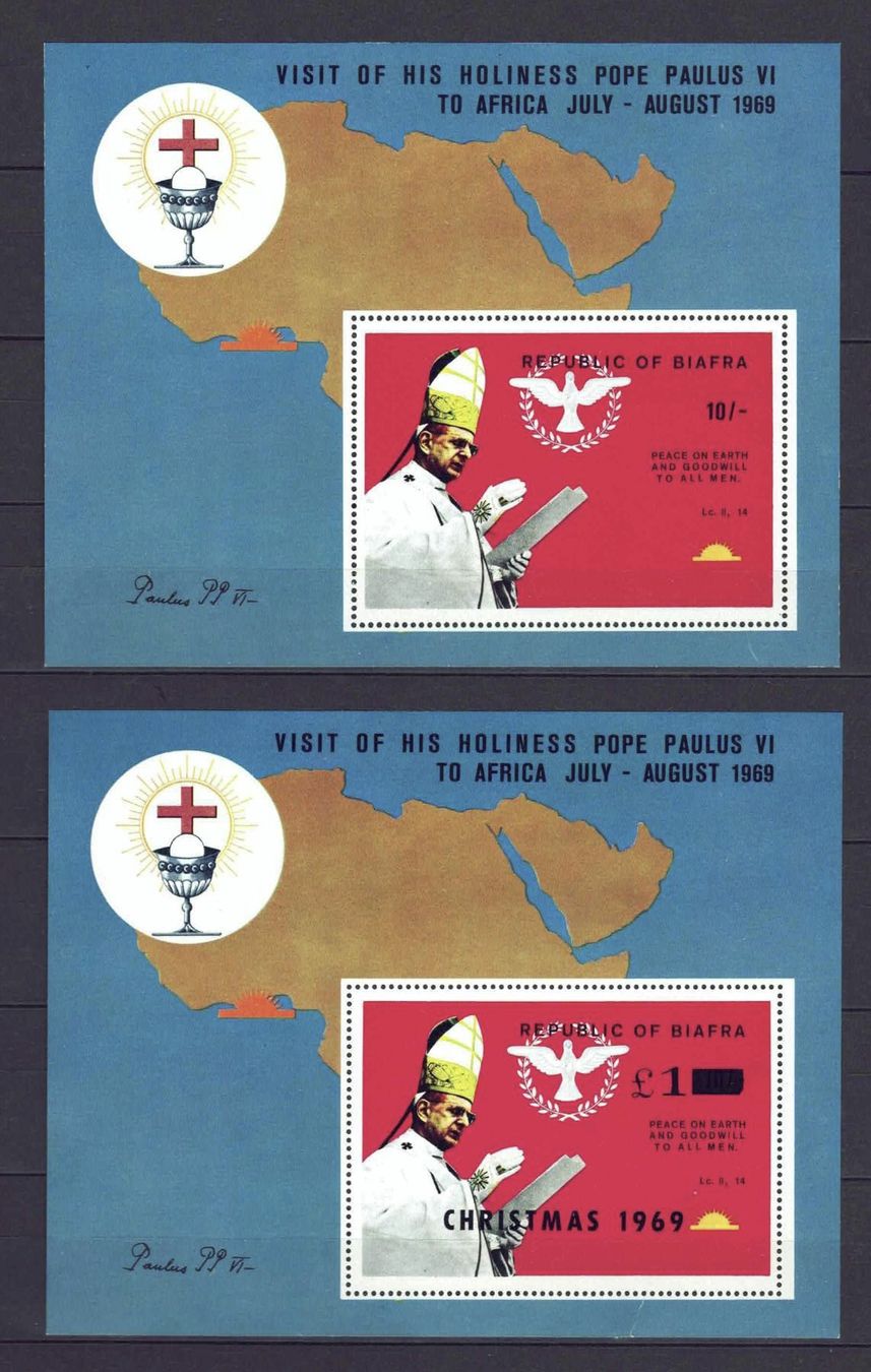 Tutti i francobolli: Biafra 2 Blocks Papstbesuch 1969 postfr** – Usato da Basel venduto da Pfefferschootte