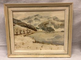 Ölbild auf Leinwand von Beali, Winterlandschaft m Fluss 1988