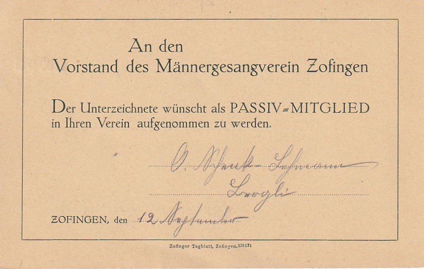 Tutti i francobolli: Männergesangverein Zofingen – Usato da Aarburg venduto da Aare10 1