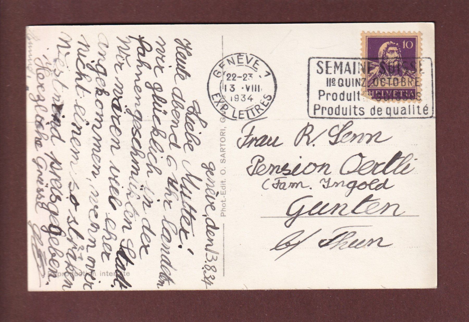 Ansichtskarten: GENEVE - Gare de Cornavin - 1934 – Gebraucht aus Pully von nicecards 1