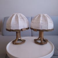 70er Jahre / 2 Pilzlampen aus Rattan