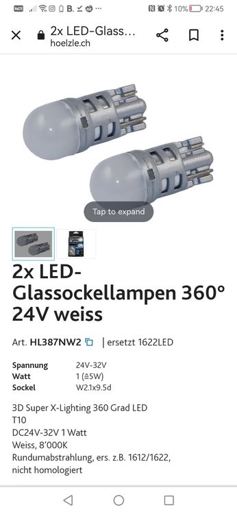 2x LED-Lampe 360° 24V weiss – Hoelzle