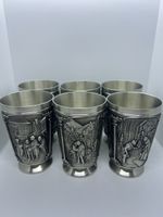 6x Bierbecher aus Spitzweg-Zinn – Vintage Zinnbecher 11.5 cm