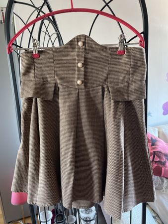 Jupe Baby Doll  carreaux plissée marron beige taille haute M