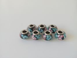 7 x Glas Charms im Murano-Stil & Lampwork Rosa Blue