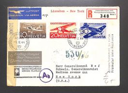 1944 FDC Flugpost F37 - F39 Ersttagstempel PTT GD BERN