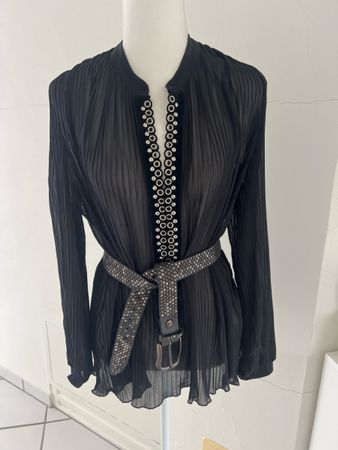 Babylon Bluse Gr 42 — modisch, schwarz, Falten & Glitzer 💎
