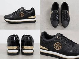GUESS Damen-Sneaker, Schwarz mit Gold, Gr. 39