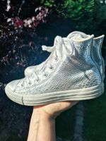 CONVERSE HIGH SNEAKER 39 6 SILBER LEDER SCHUHE ANIMAL PRINT