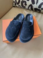 Authentic Hermès Mule Go. Black. Suede Leather 