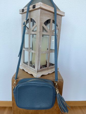 Umhängetasche Leder blau mit Wechselriemen