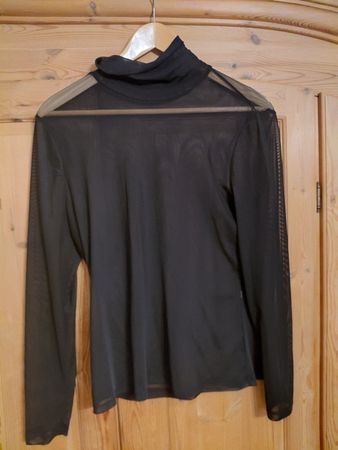 Transparenter Rollkragen Top Schwarz