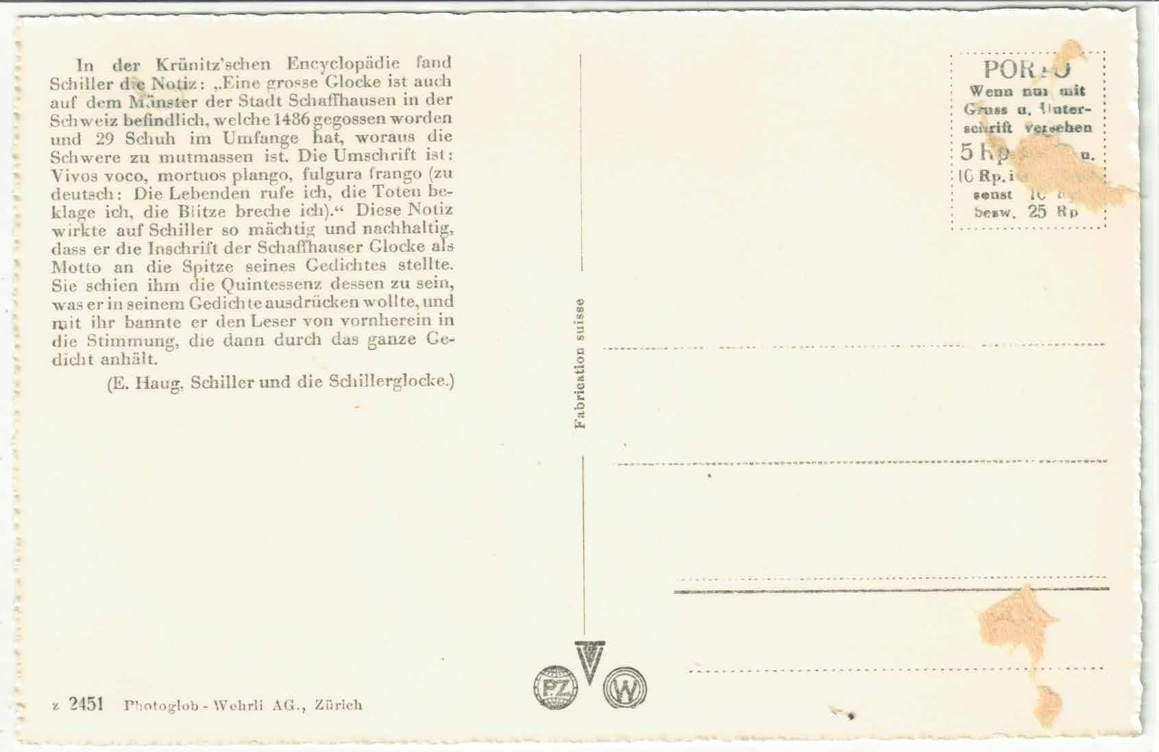 Cartoline postali: Schaffhausen - Münster - Schillerglocke – Usato da Ettingen venduto da Kartenplanet 1