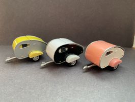 3 Wohnwagen / Camping Anhänger - Schuco / Cararama 1:43