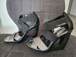 Sandales Compensées/Neuves/Calvin Klein/38 Noir/Argent/Femme