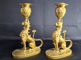 Antike Kerzenständer Paar - Bronze vergoldet mit Patina