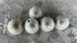 5er Set Christbaumkugeln, Silber glitzer matt