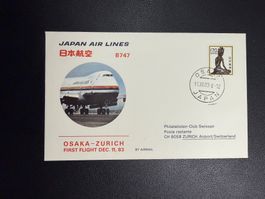Japan Air Lines Erstflugbrief Osaka-Zürich 1983