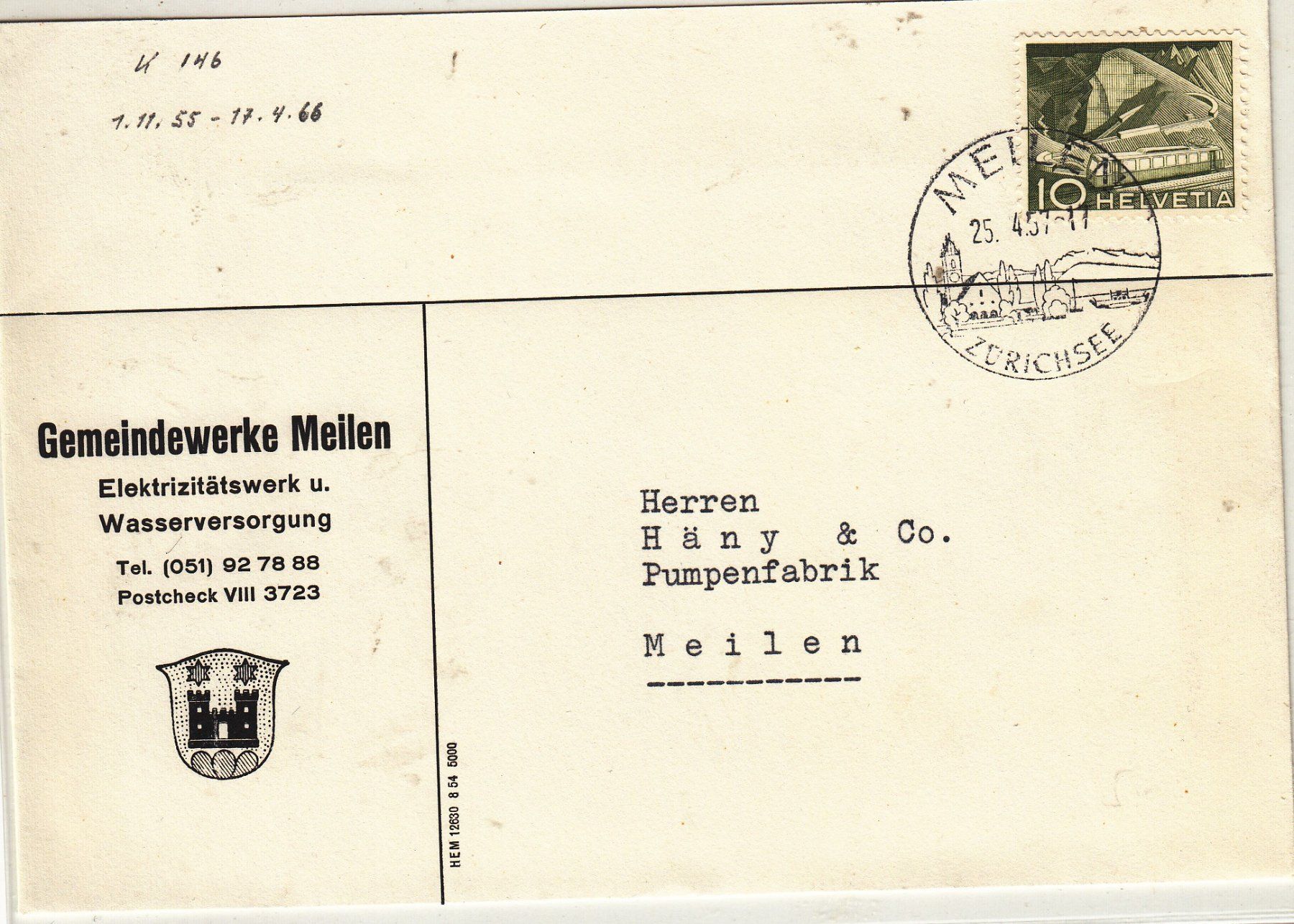 Tutti i francobolli: Brief schweiz Mit Marke technik Und Landschaft  1955 – Usato da Herrliberg venduto da Lfrifda
