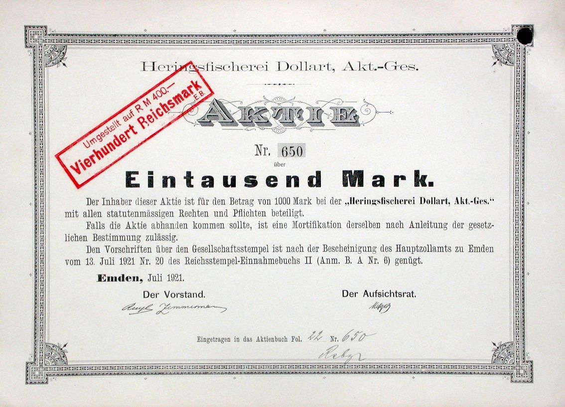 Documenti: Heringsfischerei Dollart, Emden - 1921 – Usato da Solothurn venduto da Sgasche