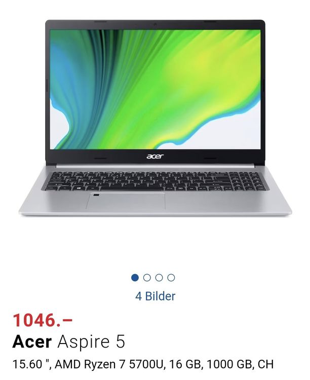 Blackfriday Notebook Acer Aspire 5 5700U 16 GB 1000 Gb 15.6" Kaufen