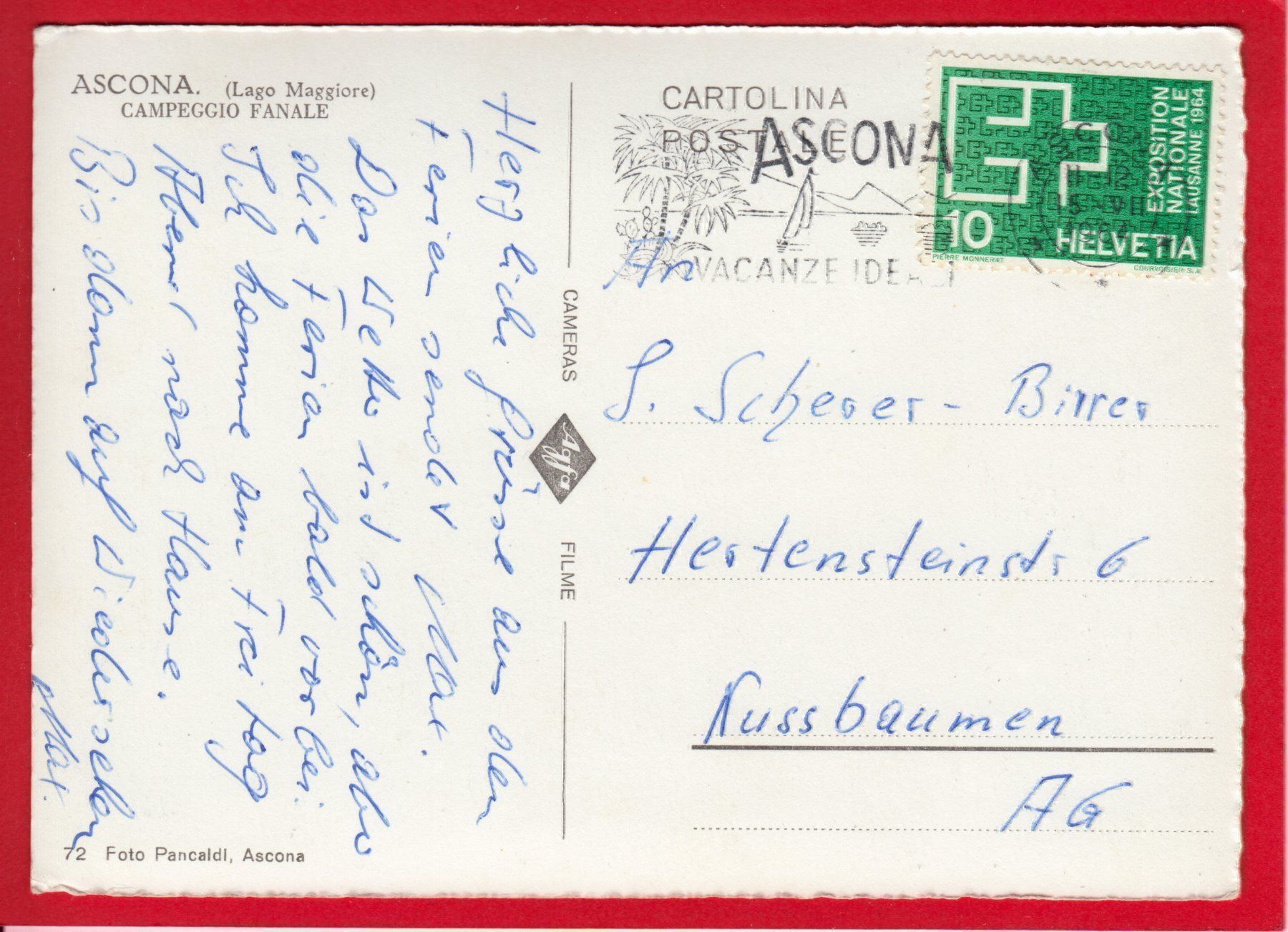 Cartoline postali: AK ASCONA CAMPEGGIO FANALE – Usato da Grüningen venduto da Kartensammler 1