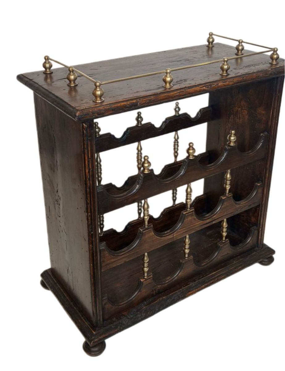 Portabottiglie: Flaschenhalter aus Holz & Messing, 1920er – Usato da Villmergen venduto da JacRon 1